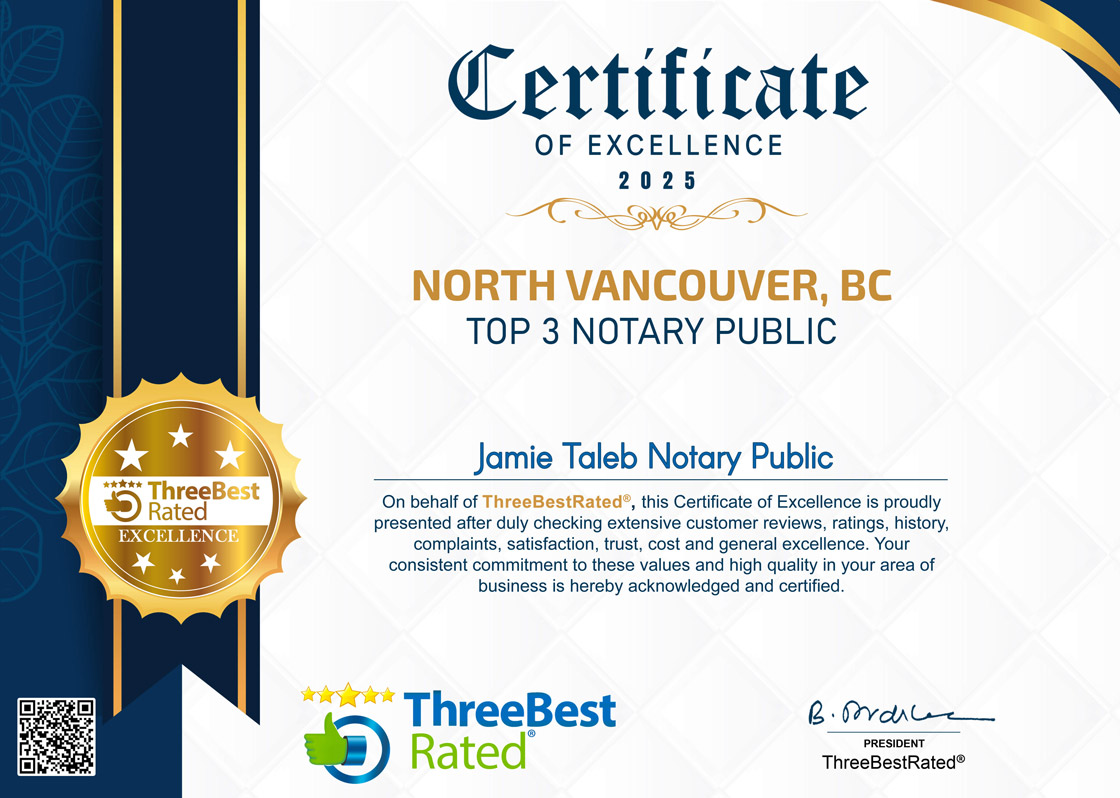 jamietalebnotarypublic certificate of excellence 2025